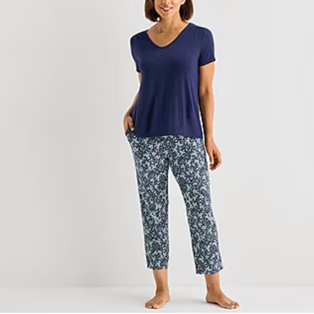 Liz Claiborne Cool and Calm Womens V-Neck Short Sleeve 2-pc. Pajama Set